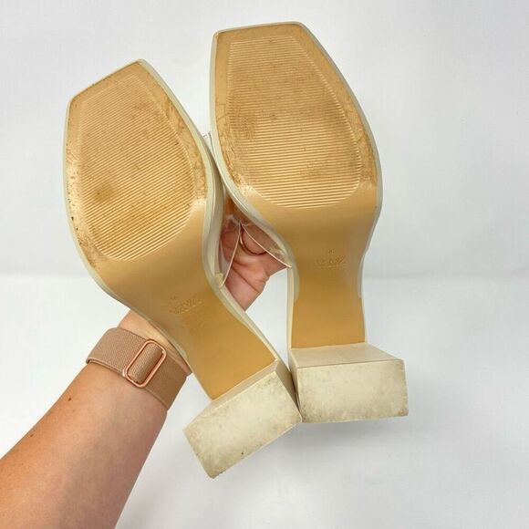 Zara Womens Square Toe Block Heels Size 38/7.5 Cream Wedding Bridesmaid Bridal - Picture 5 of 8